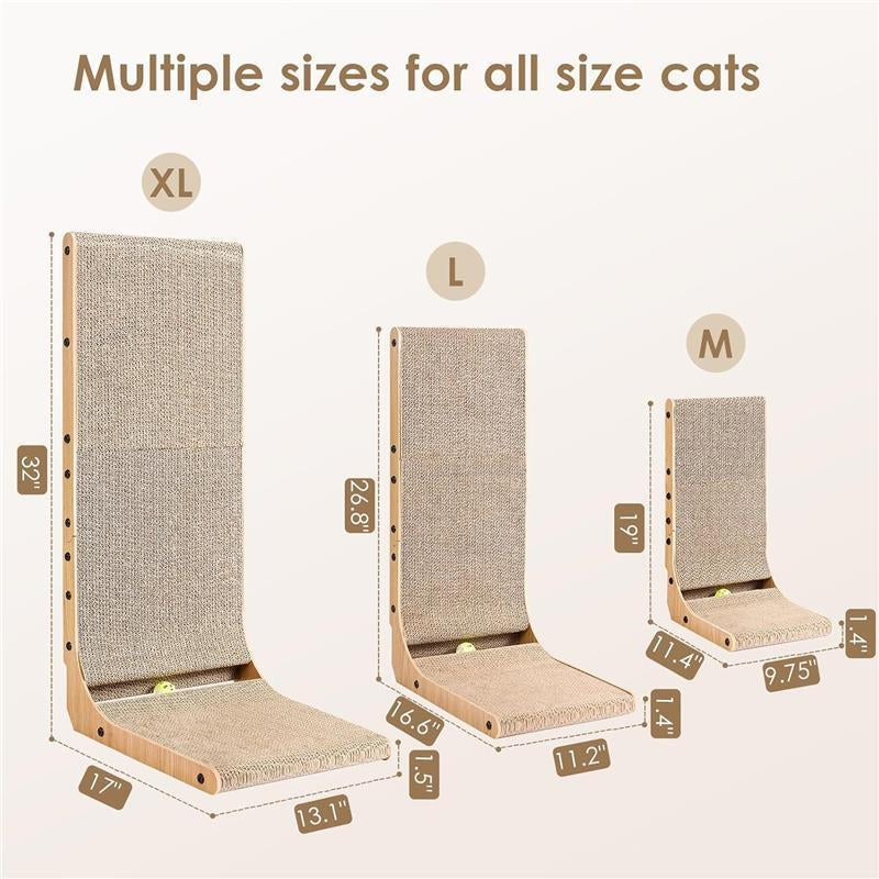 Cat Scratcher for Indoor Cats, 26.8 Inch L Shaped Vertical Cat Scratching Board with Ball Cat Toy, Large Cat Scratcher Pad