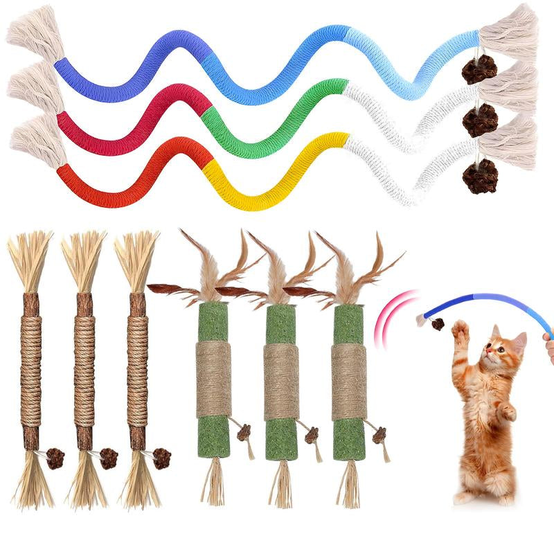 Txfny Cat Toys Chew Ropes 9 Pcs with Refillable Natural Catnip, Safe Teeth Cleaning Toys for Indoor Cats,Interactive Cat Nip Kitty Toys for All Breeds