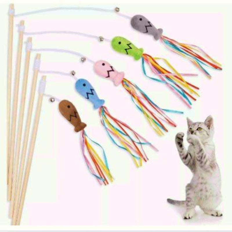 Colorful Ribbons Bell Fish Wand for Cats - Perfect for Playtime and Exercise