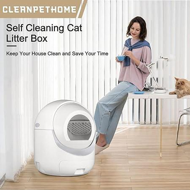 Cleanpethome Self Cleaning Cat Litter Box, Automatic Cat Litter Box with APP Control Odor Removal Safety Protection for Multiple Cats