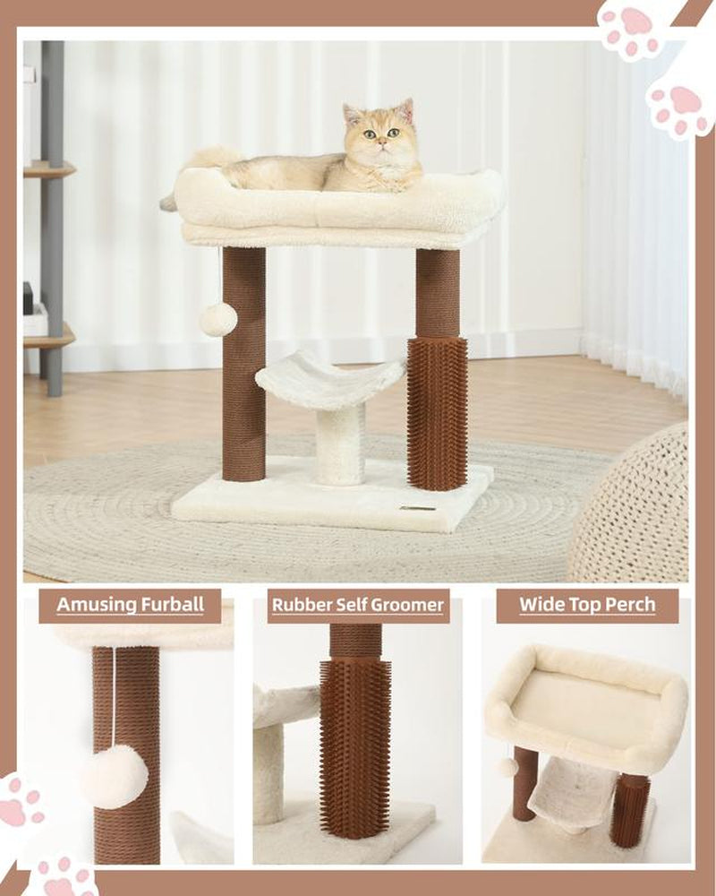Christmas Cat Gift Cat Tree Tower, Cat Scratching Post for Indoor Cats, Featuring with Super Cozy Perch, Cat Self Groomer and Interactive Dangling Ball Great for Kittens, Elderly Cats, Adult Cats, Small Space