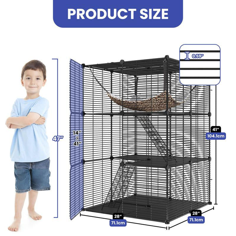 YITAHOME Cat Cage Indoor Cat Enclosures DIY Cat Playpen Metal Kennel with Extra Large Hammock for 1-2 Cats, Ferret, Chinchilla, Rabbit, Small Animals