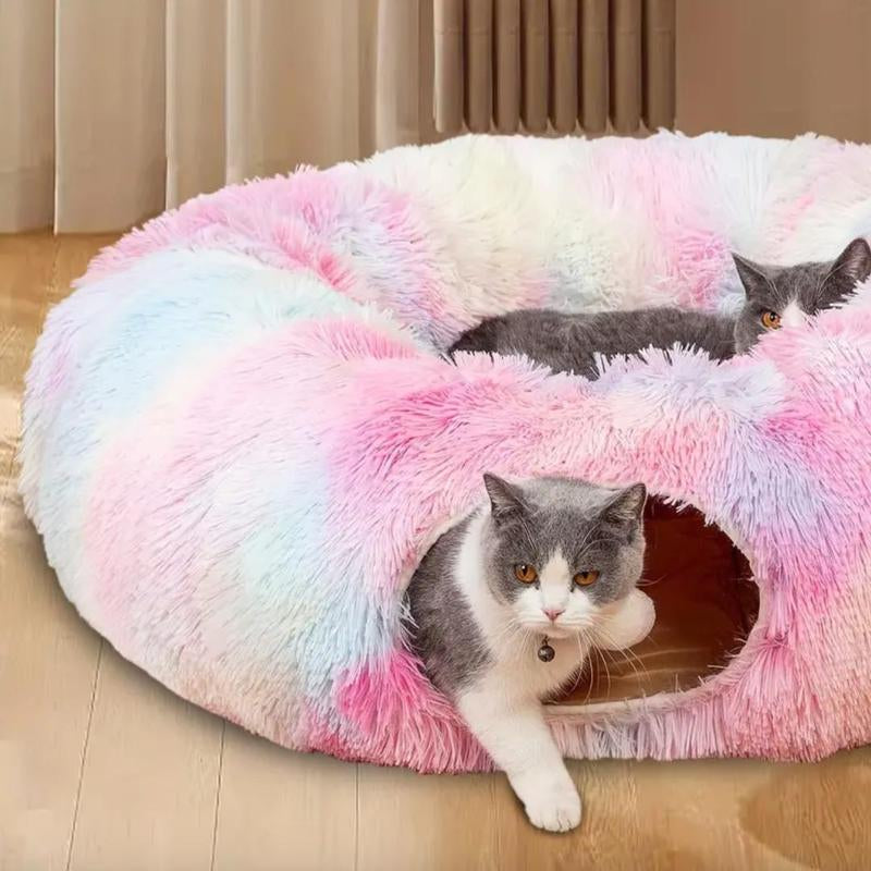 Cat Tunnel Winter Warm Fleeced Cat Bed, Indoor Cat Bed, Easy to Clean, Multi-Functional Cat Toy for Small & Medium Cat, Pet Supplies