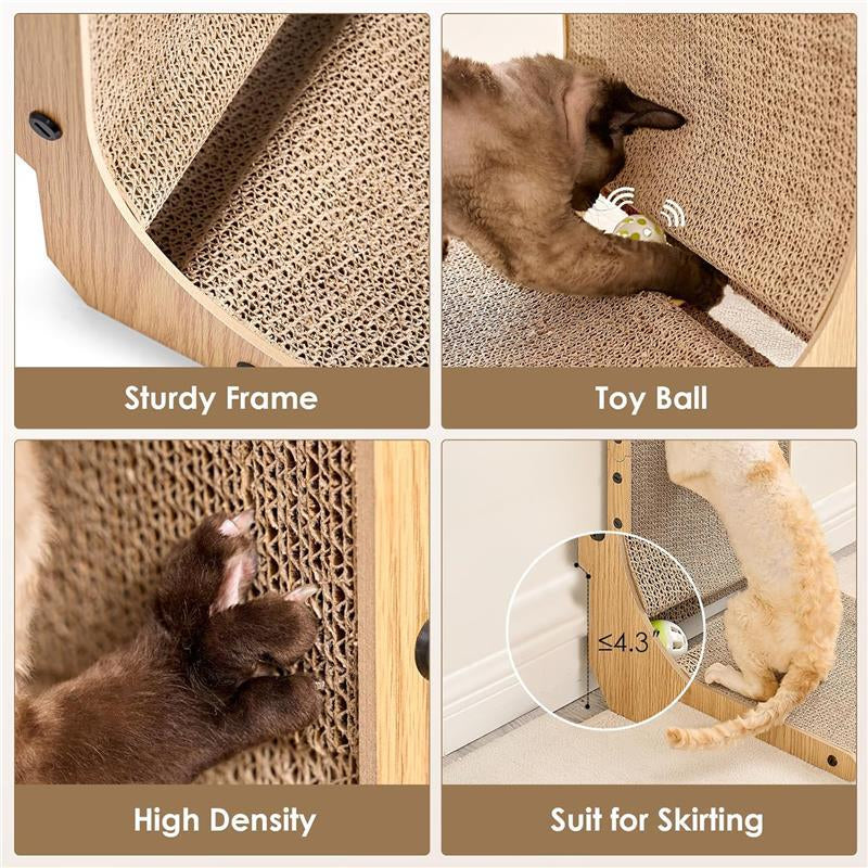 Cat Scratcher for Indoor Cats, 26.8 Inch L Shaped Vertical Cat Scratching Board with Ball Cat Toy, Large Cat Scratcher Pad