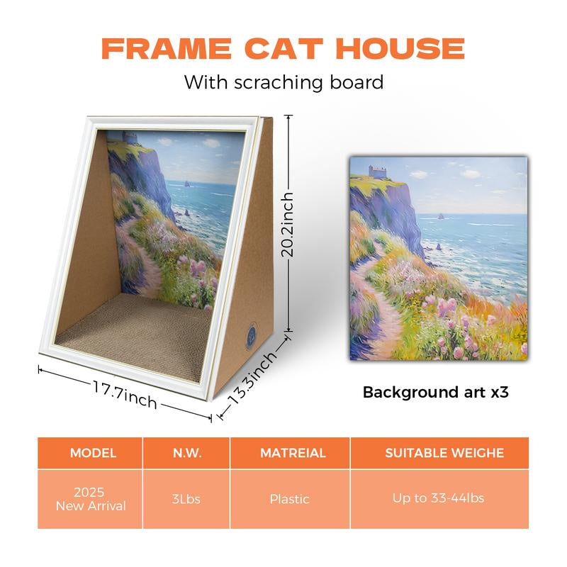 Txfny DIY Art 3D Oil Painting Cat Nest for Artist Kitten Art Frame Cat Nest with Scratching Board Cat Nest for All Seasons Cat Toy Cat House Decoration Home