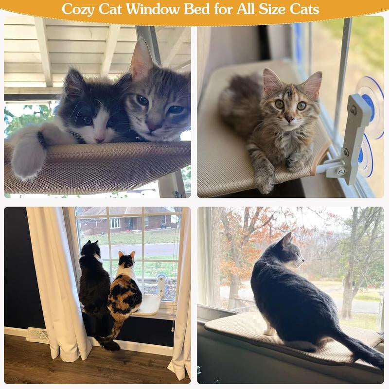 Asfrost Foldable Cat Window Perch, Cordless Cat Window Hammock Cat Window Bed for Indoor Cats Inside, Large Cats Window Seat Window Sill Cat Perch, Strong Suction Cup & Sturdy Metal Frame & Breathable Mat Cat Window
