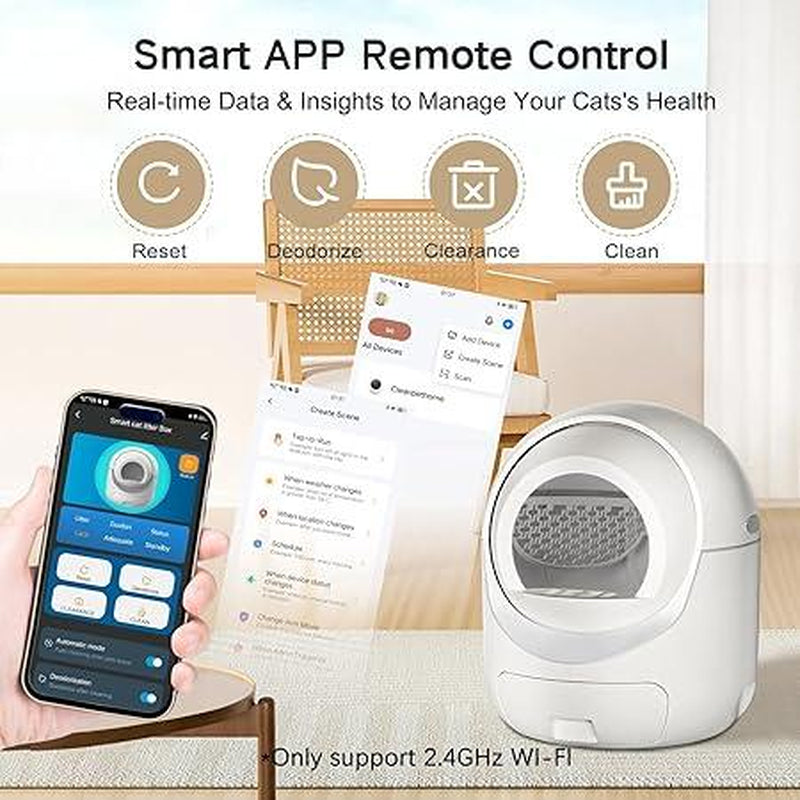 Cleanpethome Self Cleaning Cat Litter Box, Automatic Cat Litter Box with APP Control Odor Removal Safety Protection for Multiple Cats