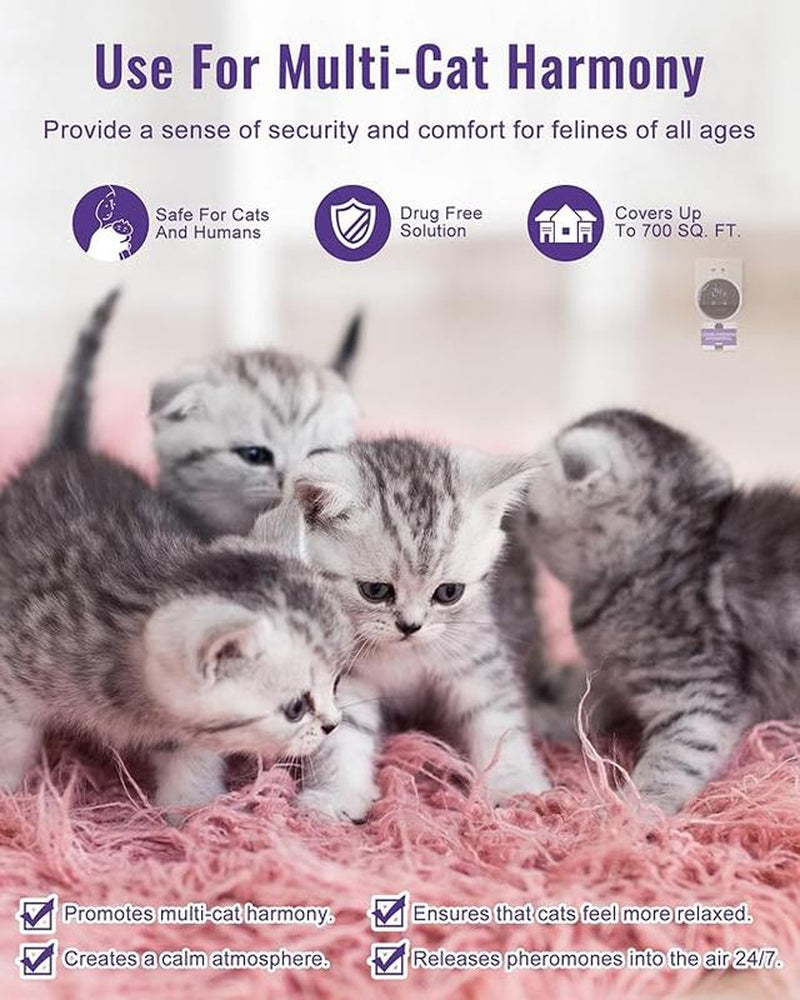 Cat Pheromones Calming Diffuser, Relieve Anxiety Stress, Cat Multicat Calming Relaxing Diffuser, Reduce Fighting Spraying Scratching, Fits All Cats