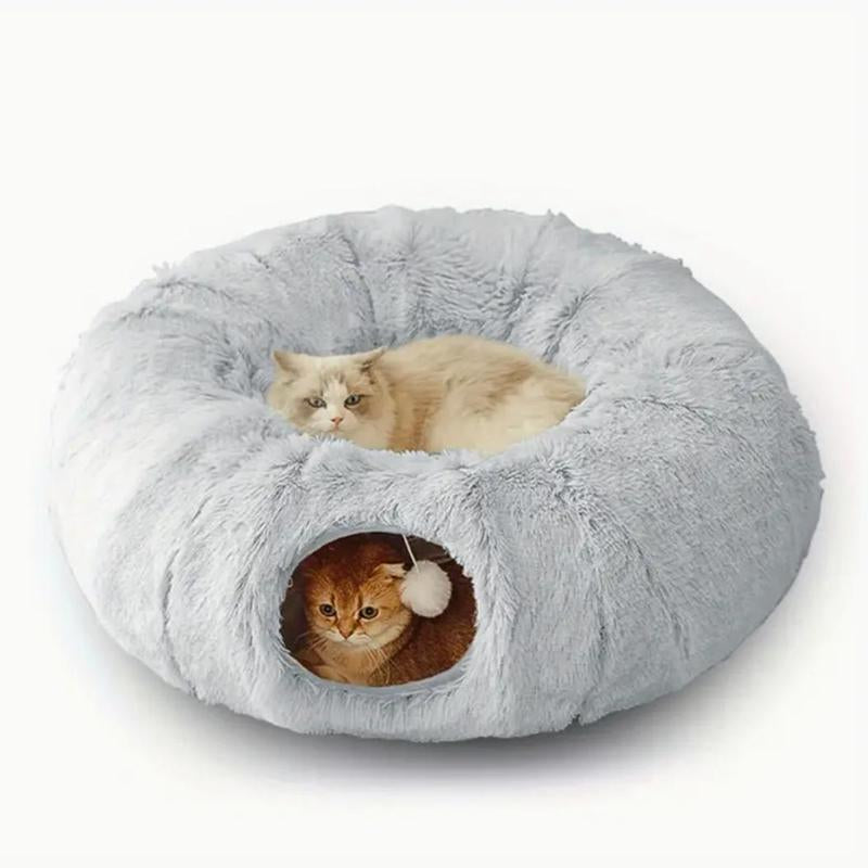 Cat Tunnel Winter Warm Fleeced Cat Bed, Indoor Cat Bed, Easy to Clean, Multi-Functional Cat Toy for Small & Medium Cat, Pet Supplies