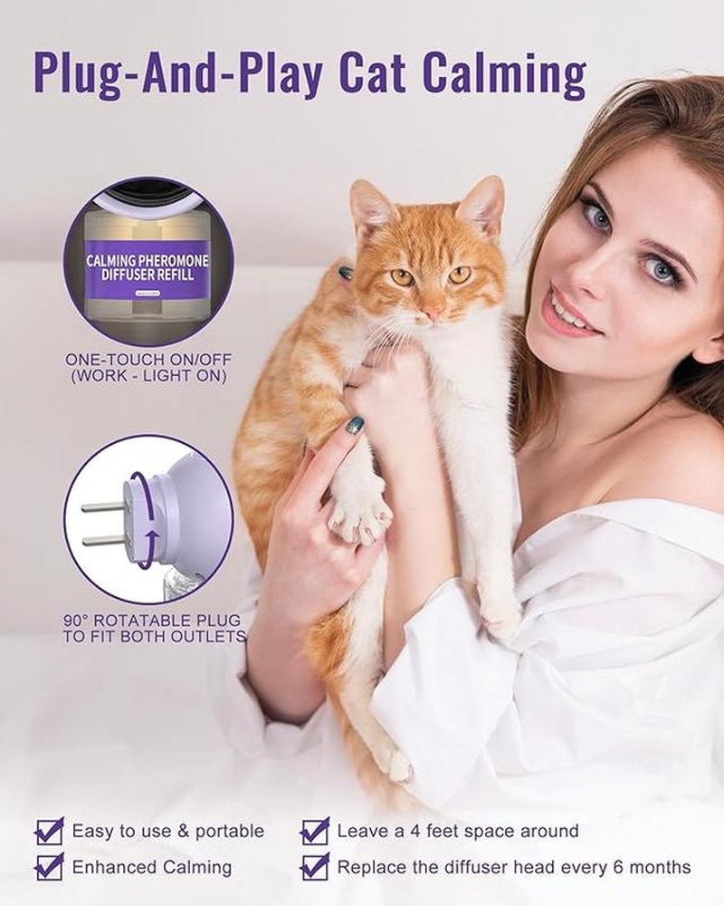 Cat Pheromones Calming Diffuser, Relieve Anxiety Stress, Cat Multicat Calming Relaxing Diffuser, Reduce Fighting Spraying Scratching, Fits All Cats