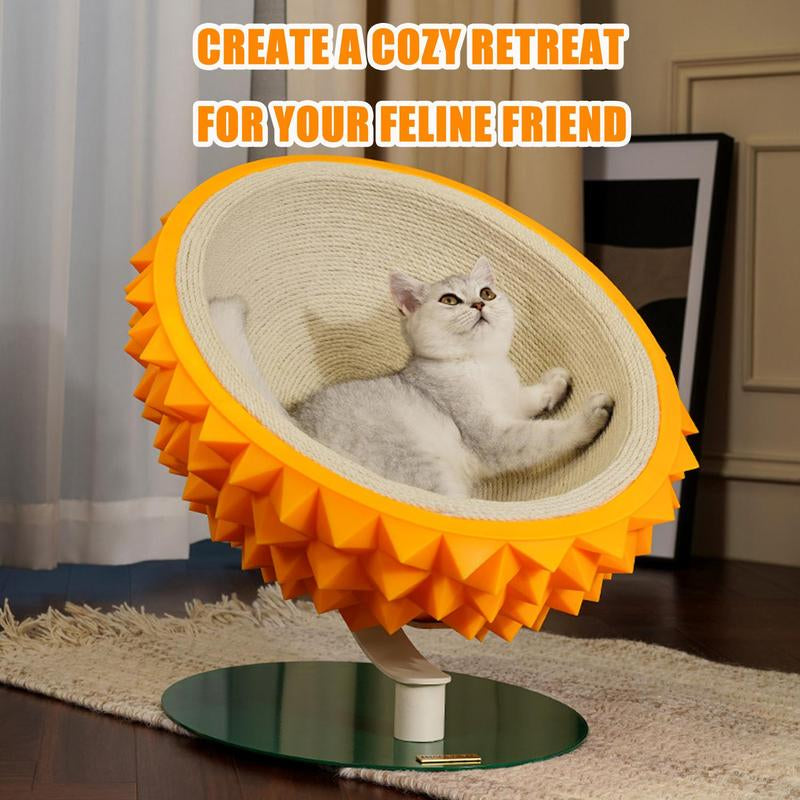 Durian Shape Cat Scratching Bed - Cute and Sturdy 3-In-1 Cat House - Comfortable Sisal Rope Scratching Board for Claw Care and Resting