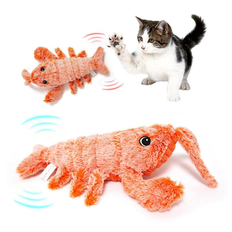 Pet Toy Electric Simulation Lobster Jumping Cat Toy Shrimp Moving Toy USB Charging Funny Plush Toys for Dog Cat Kid Washable Toy