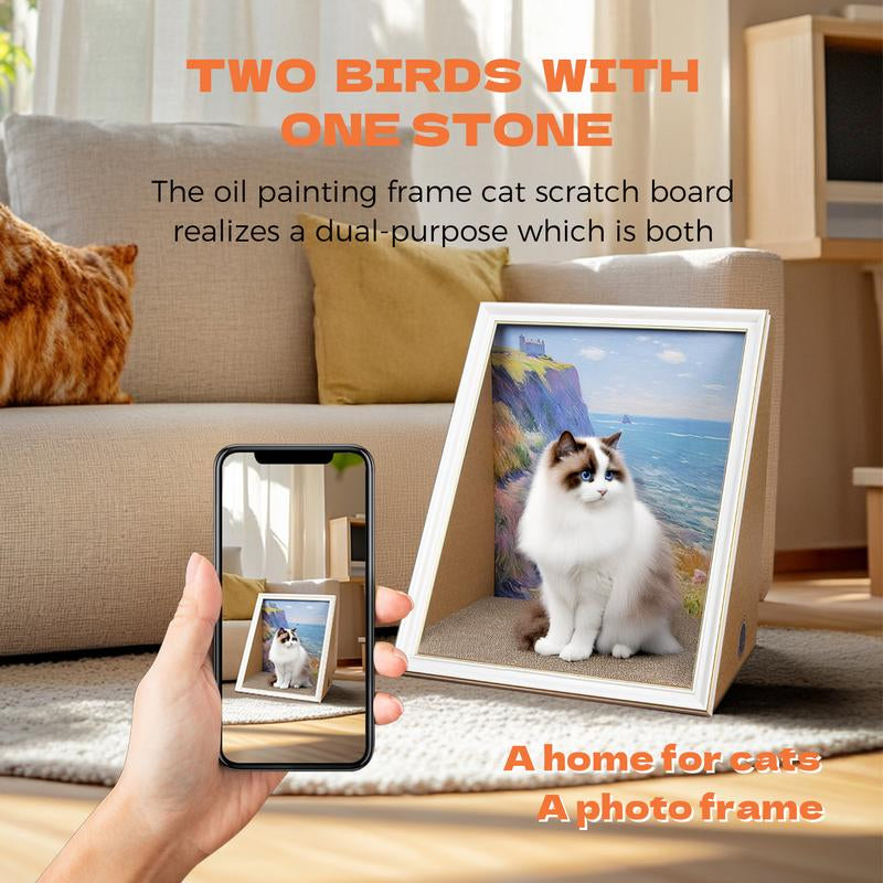 Txfny DIY Art 3D Oil Painting Cat Nest for Artist Kitten Art Frame Cat Nest with Scratching Board Cat Nest for All Seasons Cat Toy Cat House Decoration Home