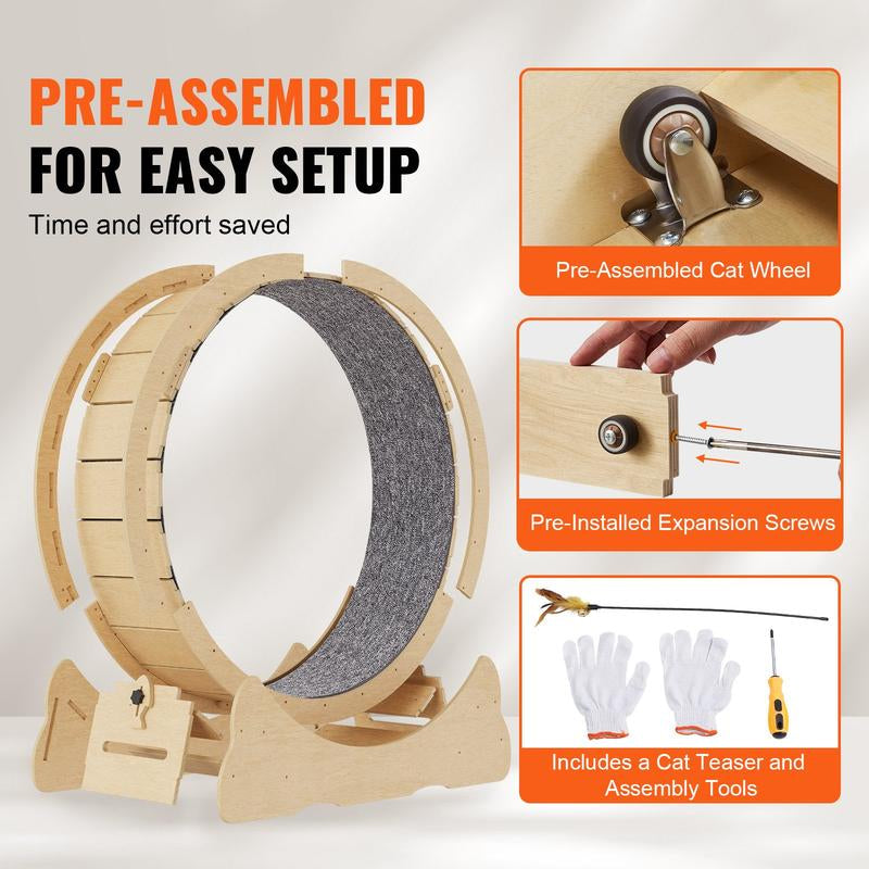 VEVOR Cat Exercise Wheel, Large Cat Treadmill Wheel for Indoor Cats, 29.5 Inch Cat Running Wheel with Detachable Carpet and Cat Teaser for Running/Walking/Training, Suitable for Most Cats