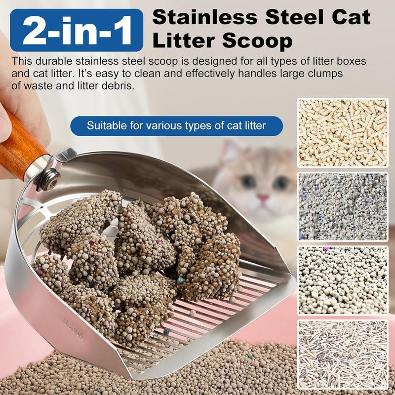 Misofog Cat Litter Scoop with Hook Heavy Duty Stainless Steel Sifter for Litter Box with Deep Shovel Durable Kitty Metal Scooper for Litter Box Kitten Pooper Lifter with 2 Different Width Sifter - Litterbox