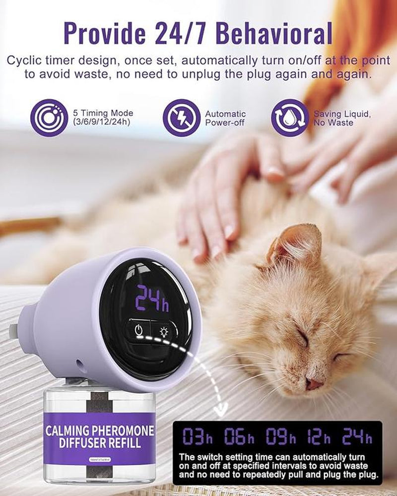 Cat Pheromones Calming Diffuser, Relieve Anxiety Stress, Cat Multicat Calming Relaxing Diffuser, Reduce Fighting Spraying Scratching, Fits All Cats