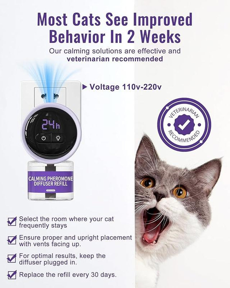 Cat Pheromones Calming Diffuser, Relieve Anxiety Stress, Cat Multicat Calming Relaxing Diffuser, Reduce Fighting Spraying Scratching, Fits All Cats