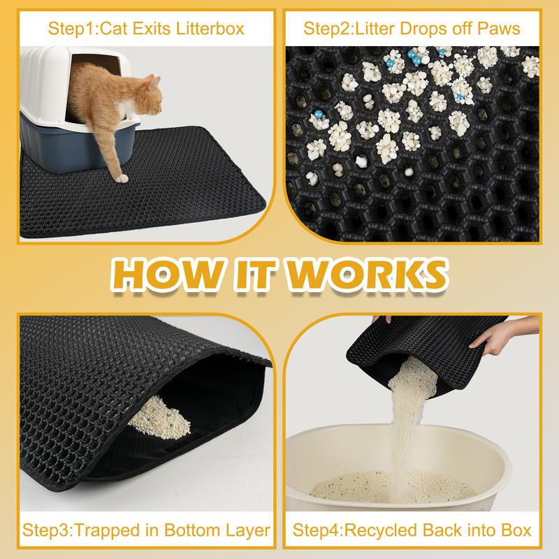 Cat Litter Mat Cat Litter Catching Mat, Urine Resistant and Waterproof Material, Anti-Shedding, Reduce Waste, Easier to Clean, Washable, Soft on Paws, Indoor Box Supplies and Essentials(Black,Pack of 1,15.7*19.7Inch,21.7*29.5Inch)