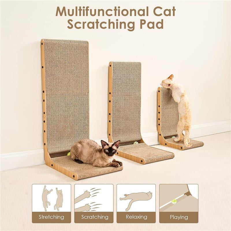 Cat Scratcher for Indoor Cats, 26.8 Inch L Shaped Vertical Cat Scratching Board with Ball Cat Toy, Large Cat Scratcher Pad