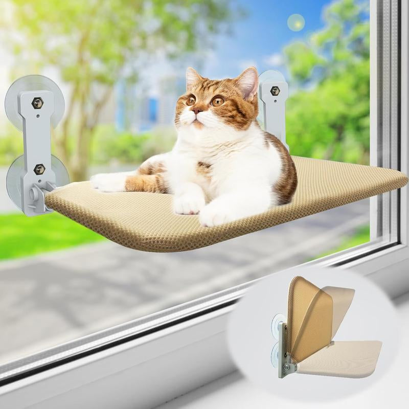 Asfrost Foldable Cat Window Perch, Cordless Cat Window Hammock Cat Window Bed for Indoor Cats Inside, Large Cats Window Seat Window Sill Cat Perch, Strong Suction Cup & Sturdy Metal Frame & Breathable Mat Cat Window