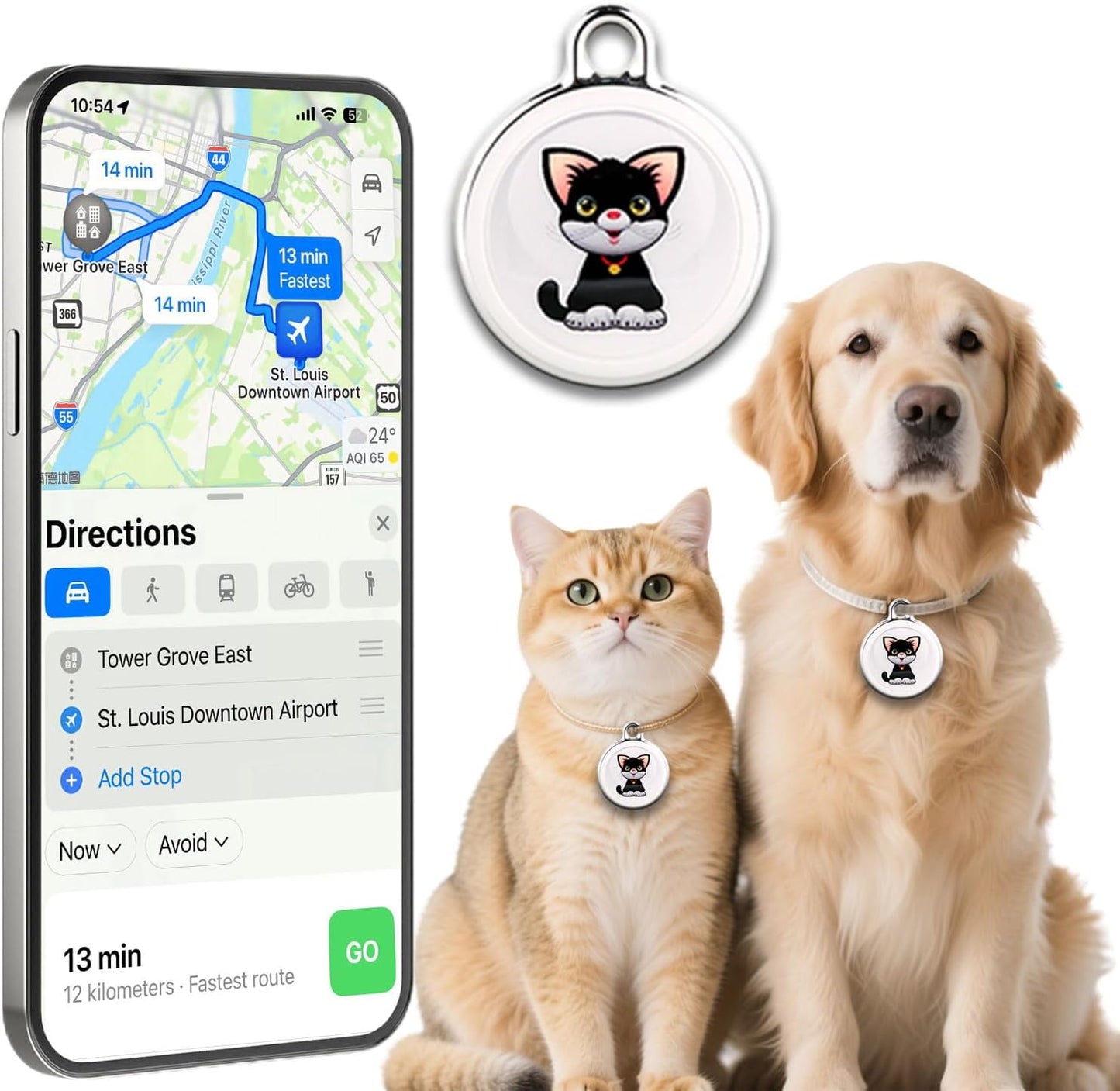 Smart GPS Tracker for Dogs, Mini Cat GPS Tracker, Positioning Smart Alarm Pet Tracker, Waterproof and Drop-Proof, Extra Long Battery Life of 365 Day, No Subscription