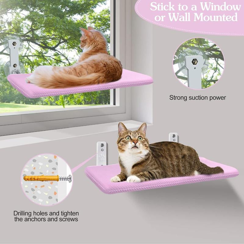 Asfrost Foldable Cat Window Perch, Cordless Cat Window Hammock Cat Window Bed for Indoor Cats Inside, Large Cats Window Seat Window Sill Cat Perch, Strong Suction Cup & Sturdy Metal Frame & Breathable Mat Cat Window
