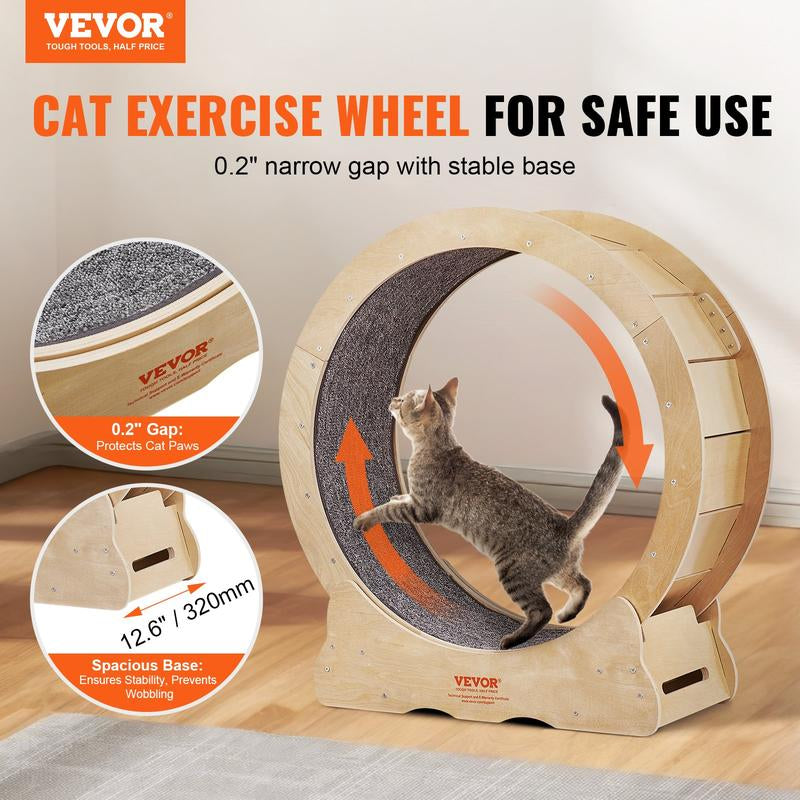 VEVOR Cat Exercise Wheel, Large Cat Treadmill Wheel for Indoor Cats, 29.5 Inch Cat Running Wheel with Detachable Carpet and Cat Teaser for Running/Walking/Training, Suitable for Most Cats
