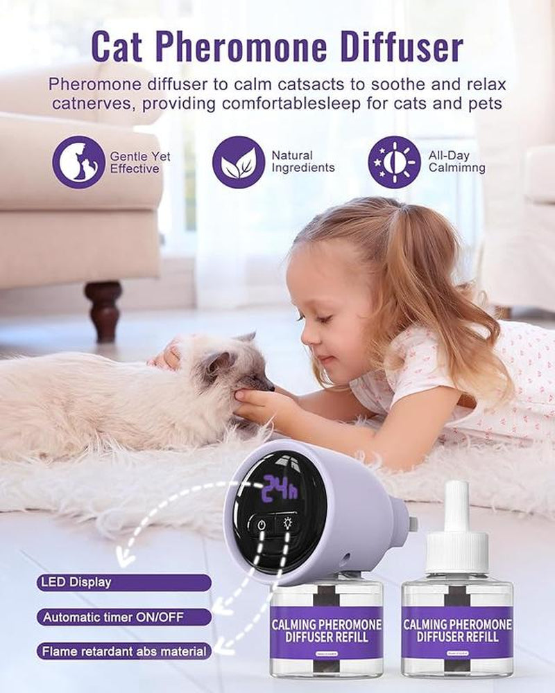 Cat Pheromones Calming Diffuser, Relieve Anxiety Stress, Cat Multicat Calming Relaxing Diffuser, Reduce Fighting Spraying Scratching, Fits All Cats