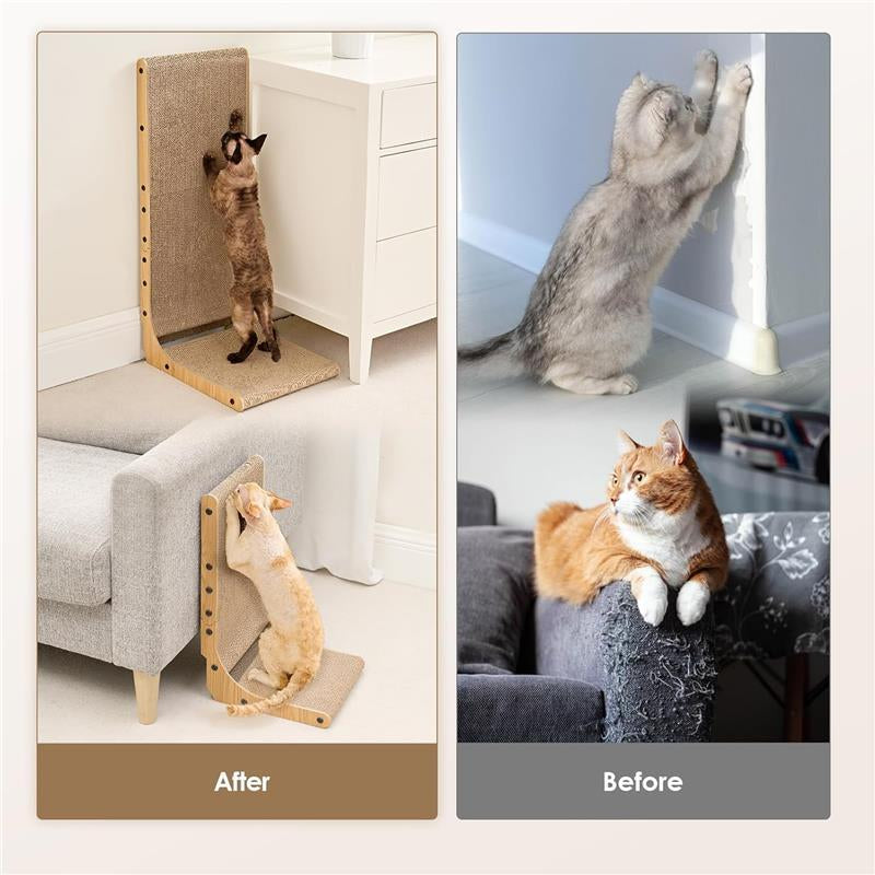 Cat Scratcher for Indoor Cats, 26.8 Inch L Shaped Vertical Cat Scratching Board with Ball Cat Toy, Large Cat Scratcher Pad
