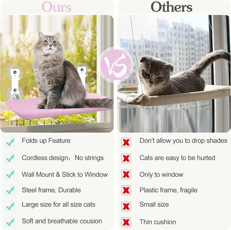 Asfrost Foldable Cat Window Perch, Cordless Cat Window Hammock Cat Window Bed for Indoor Cats Inside, Large Cats Window Seat Window Sill Cat Perch, Strong Suction Cup & Sturdy Metal Frame & Breathable Mat Cat Window