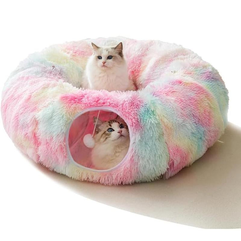 Cat Tunnel Winter Warm Fleeced Cat Bed, Indoor Cat Bed, Easy to Clean, Multi-Functional Cat Toy for Small & Medium Cat, Pet Supplies