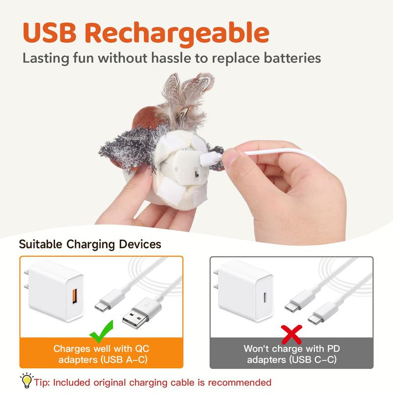 Potaroma Cat Toys Flapping Bird (DON'T FLY), Lifelike Chirping Cat Kicker (DON'T FLY), Rechargeable Touch Activated Interactive Kitten Toy