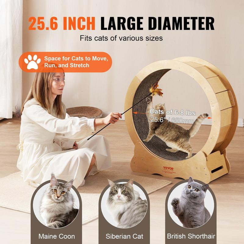 VEVOR Cat Exercise Wheel, Large Cat Treadmill Wheel for Indoor Cats, 29.5 Inch Cat Running Wheel with Detachable Carpet and Cat Teaser for Running/Walking/Training, Suitable for Most Cats