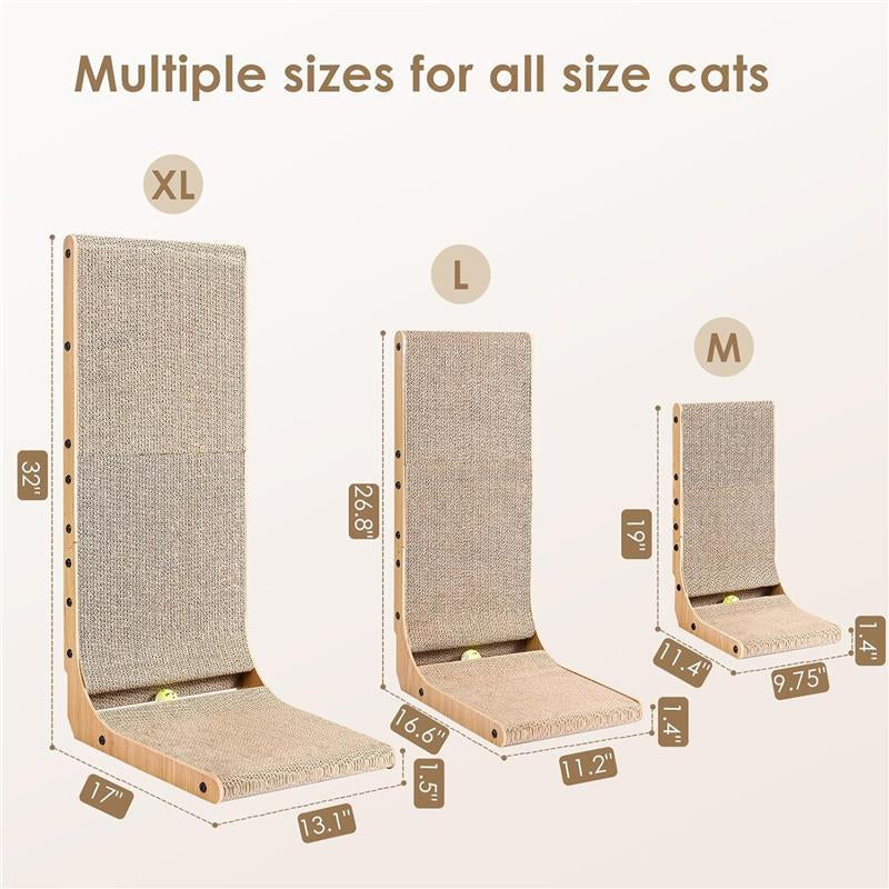 Cat Scratcher for Indoor Cats, 26.8 Inch L Shaped Vertical Cat Scratching Board with Ball Cat Toy, Large Cat Scratcher Pad