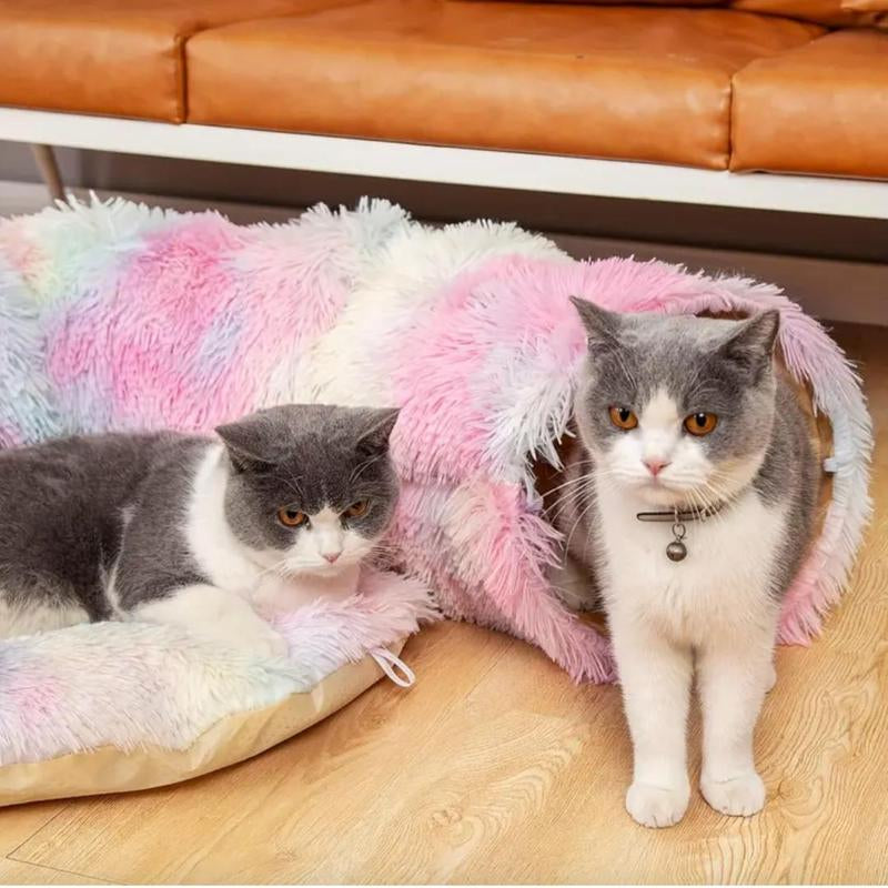 Cat Tunnel Winter Warm Fleeced Cat Bed, Indoor Cat Bed, Easy to Clean, Multi-Functional Cat Toy for Small & Medium Cat, Pet Supplies