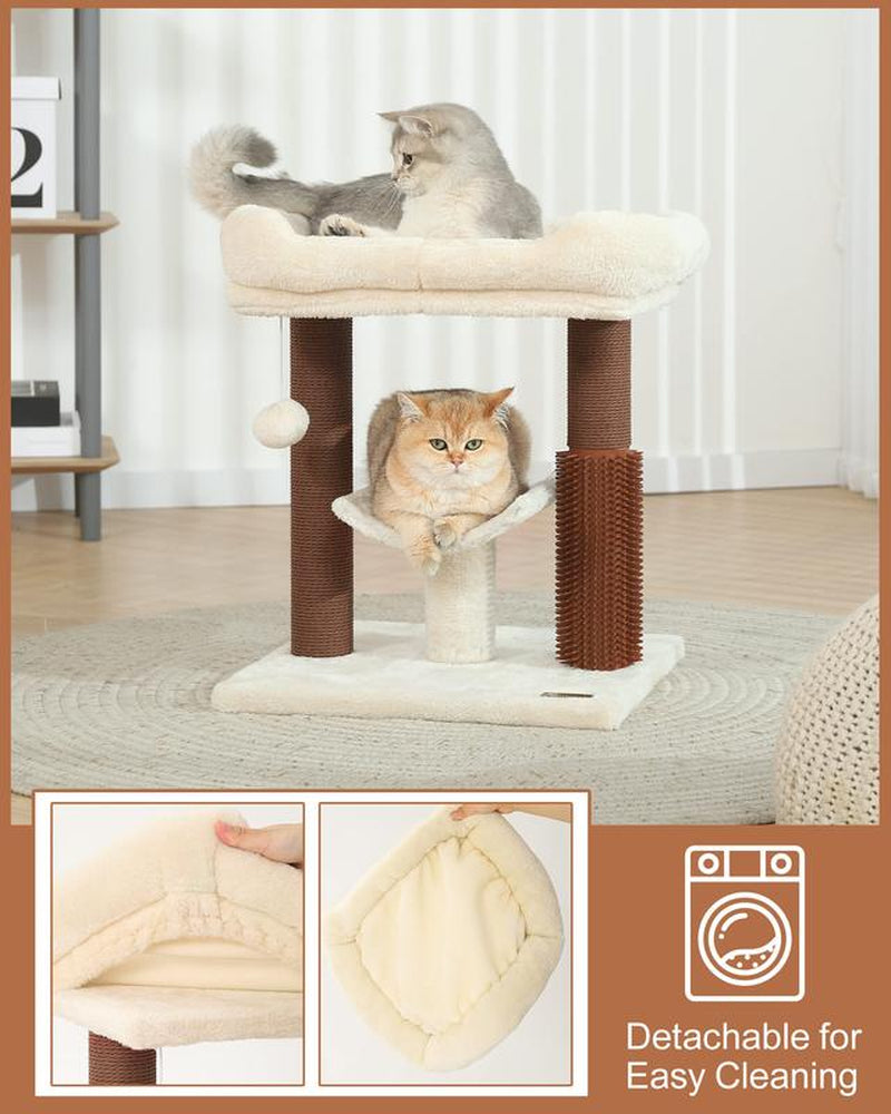 Christmas Cat Gift Cat Tree Tower, Cat Scratching Post for Indoor Cats, Featuring with Super Cozy Perch, Cat Self Groomer and Interactive Dangling Ball Great for Kittens, Elderly Cats, Adult Cats, Small Space