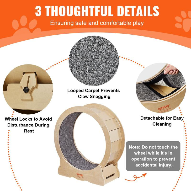 VEVOR Cat Exercise Wheel, Large Cat Treadmill Wheel for Indoor Cats, 29.5 Inch Cat Running Wheel with Detachable Carpet and Cat Teaser for Running/Walking/Training, Suitable for Most Cats