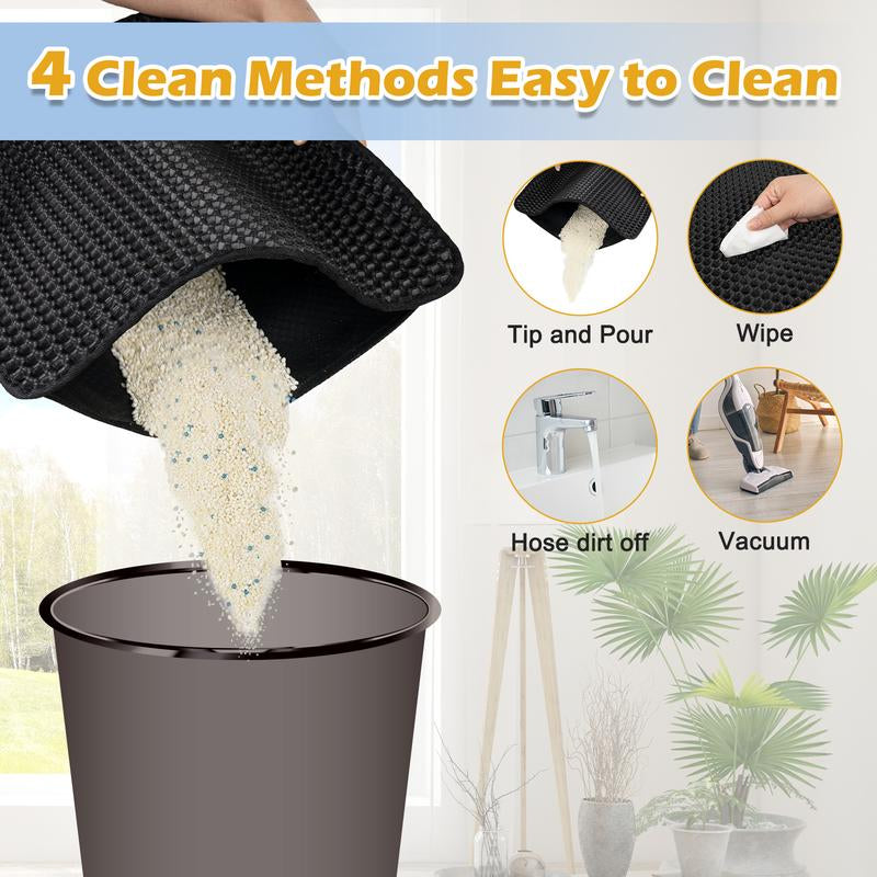 Cat Litter Mat Cat Litter Catching Mat, Urine Resistant and Waterproof Material, Anti-Shedding, Reduce Waste, Easier to Clean, Washable, Soft on Paws, Indoor Box Supplies and Essentials(Black,Pack of 1,15.7*19.7Inch,21.7*29.5Inch)