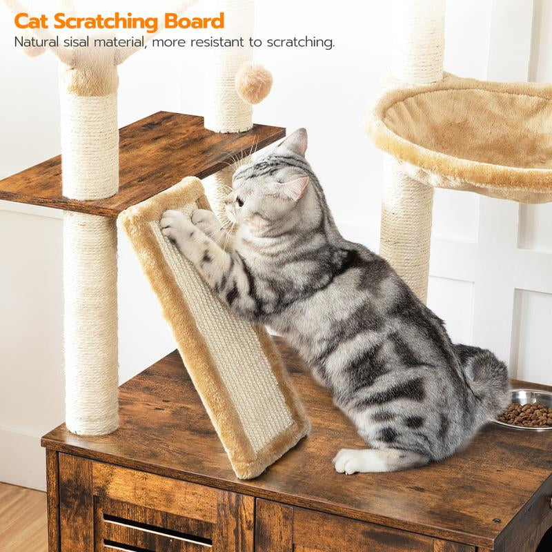 HOOBRO Cat Tree with Litter Box Enclosure, 44" Tall Wooden Cat Tower with Scratching Posts, Cat Hammock, Hidden Litter Box Furniture, All-In-One Indoor Cat Condo, Rustic Brown#Springtok
