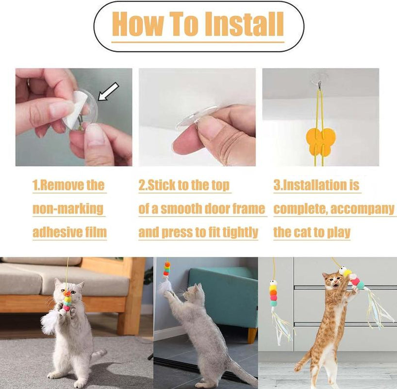 5 PCS Interchangeable Teaser Wand Cat Toy, Hanging Cat Feather Toys, Telescopic Interactive Cat Toys for Indoor Cats