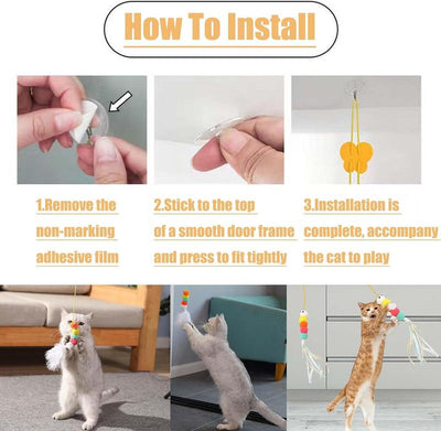 5 PCS Interchangeable Teaser Wand Cat Toy, Hanging Cat Feather Toys, Telescopic Interactive Cat Toys for Indoor Cats