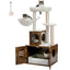 Cat Tree with Litter Box Enclosure, 50" Modern Cat Tree for Large/Fat Cats with Cat Condo, Wooden Cat Furniture with Large Hammock and Top Perch, Complimentary Cat Litter Box，Brown