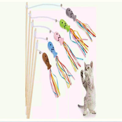 Colorful Ribbons Bell Fish Wand for Cats - Perfect for Playtime and Exercise