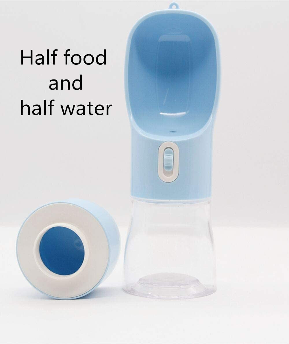 Portable Dog Water Bottle - Leak Proof Dog Water Dispenser with Bowl & Food Container, Dishwasher Safe Food Grade Plastic for Pet Puppy Outdoor Walking Hiking Travel Blue