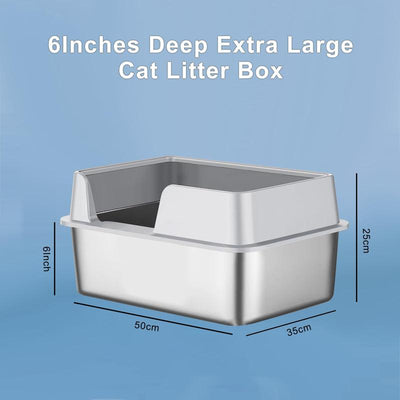 Stainless Steel Cat Litter Box with Lid, Extra Large Litter Box with Scoop, High Wall Sides Enclosure, Non-Sticky, Easy Clean and Anti-Leakage