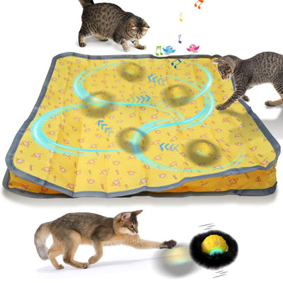Interactive Cat Toys Ball Fast Rolling in Pouch,Motion Activate Chirping Cat Toy Hide and Seek Mouse Catching Game Auto Interactive Cat Toy Wand