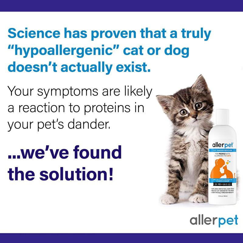 Allerpet Aloe Vera Free Cat Dander Remover - Pet Dander Allergy Relief, Natural & Safe Allergy Relief for Cats and Humans, Soothing Chamomile & Rosemary, Made in USA (12 Oz)