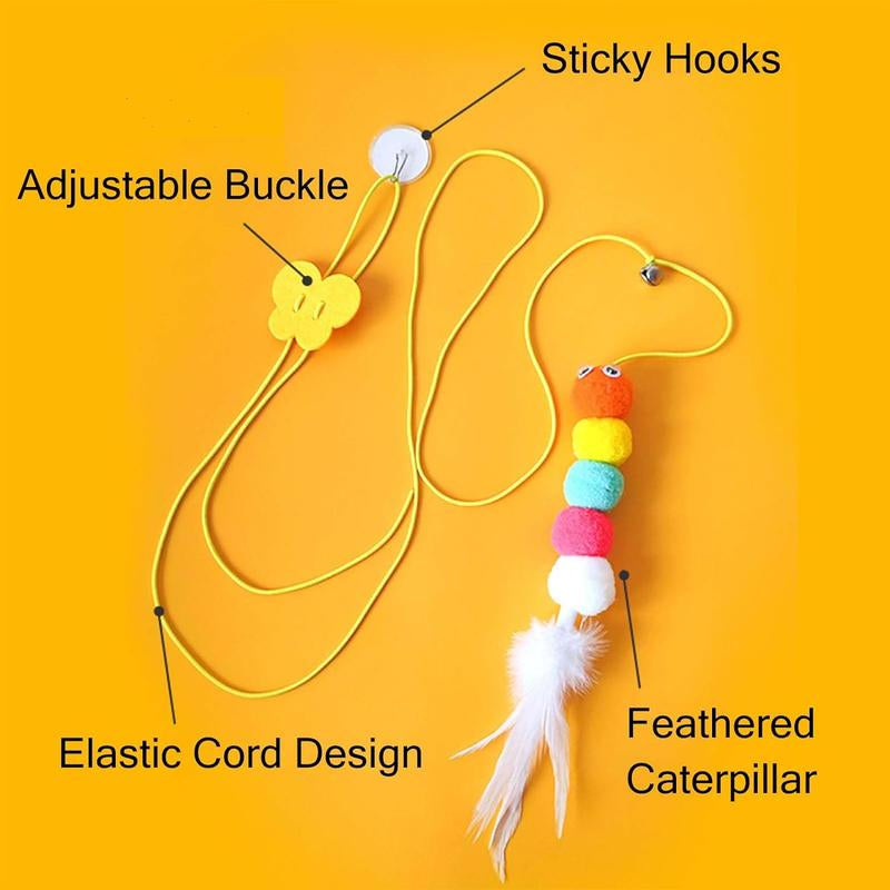 5 PCS Interchangeable Teaser Wand Cat Toy, Hanging Cat Feather Toys, Telescopic Interactive Cat Toys for Indoor Cats
