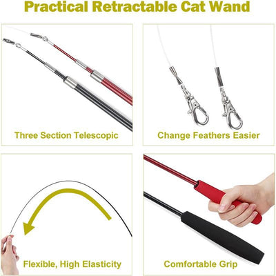 Interactive Feather Cat Toys Refills for Indoor Cats with 2 Cat Wands, 9 Feather Worms, and 2 Extra Strings