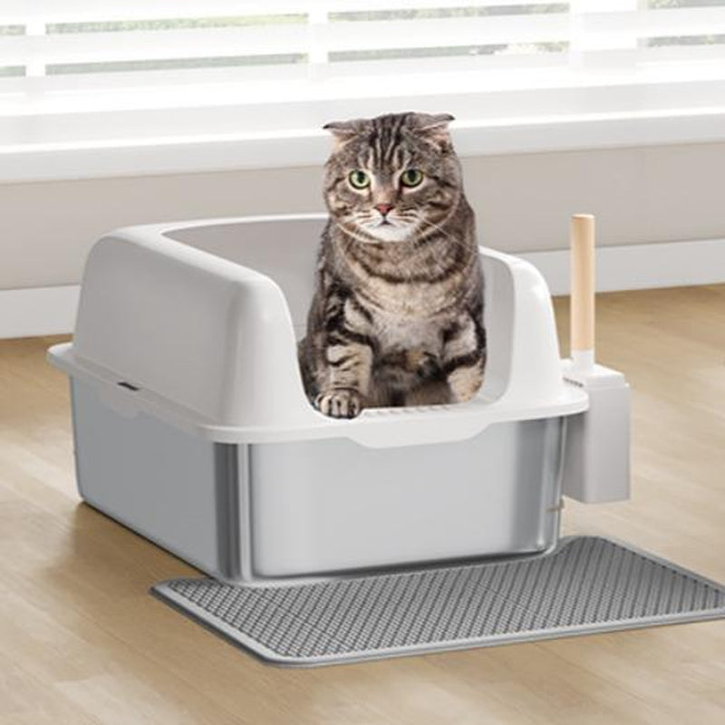 Yitahome Stainless Steel Cat Litter Box with Lid and Scoop, Extra Large Enclosed Metal Litter Box for Large Cats with Non-Slip Bottom, Odorless, Anti-Leakage, Non-Stick